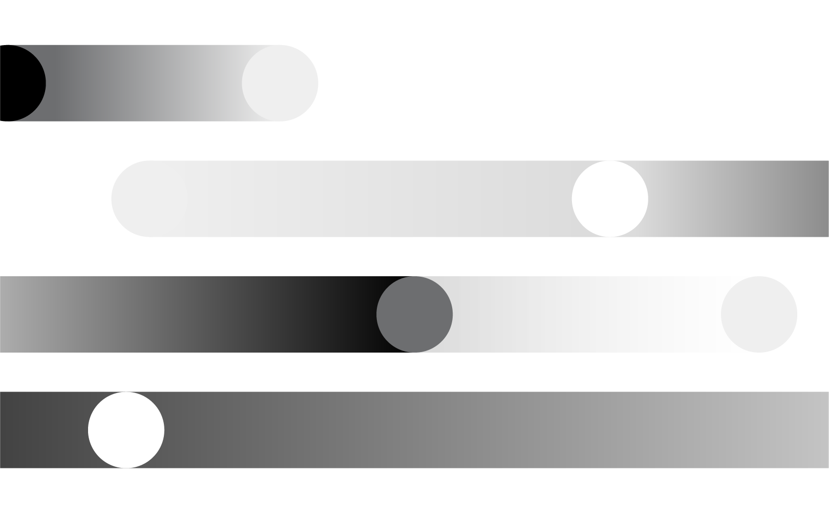 An abstract graphic on a white background featuring multiple horizontal gray gradient bars, each accented with circular elements placed along the bars.