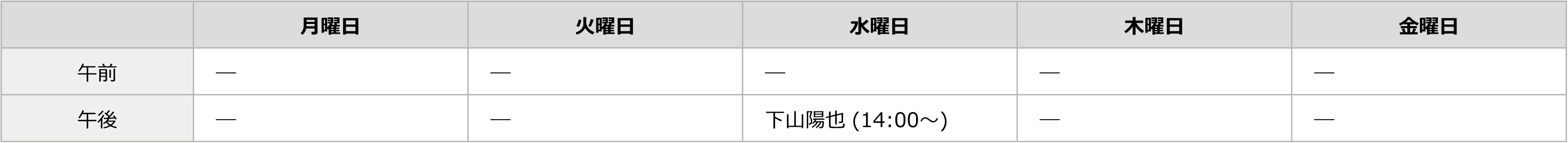 皮膚科診療日の図表です。水曜日14時からとなります。
