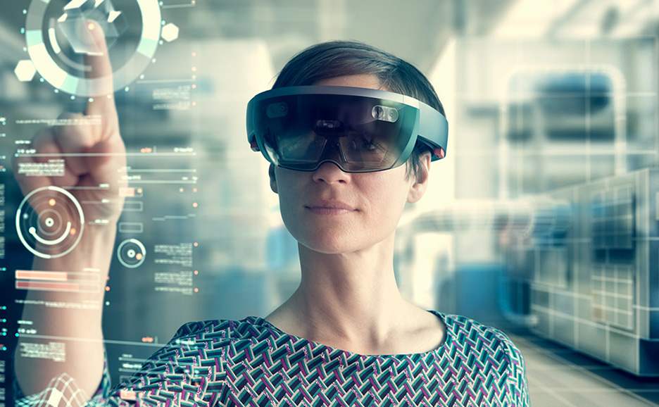 Woman using AR headset.