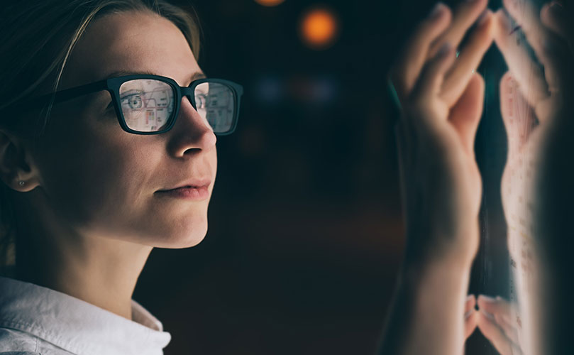 Woman touching screen