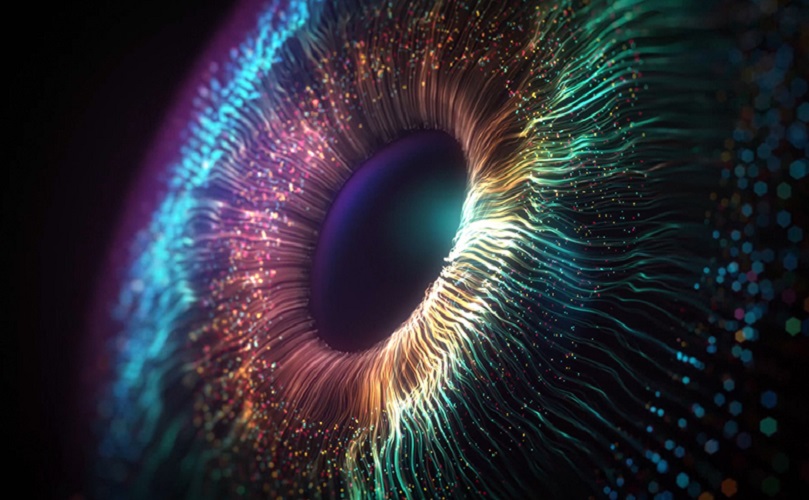 A high definition picture of an eye full of colors