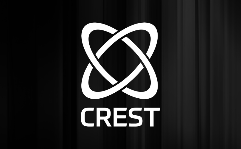 White CREST logo against a black background