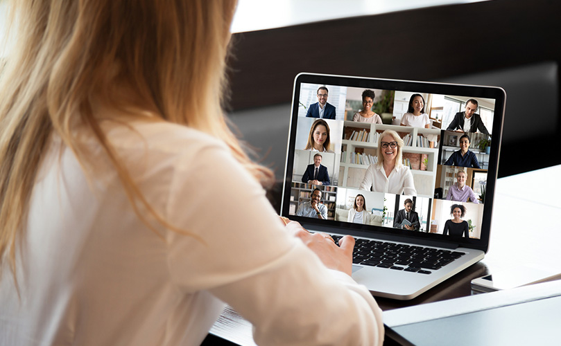 Worker in a remote meeting