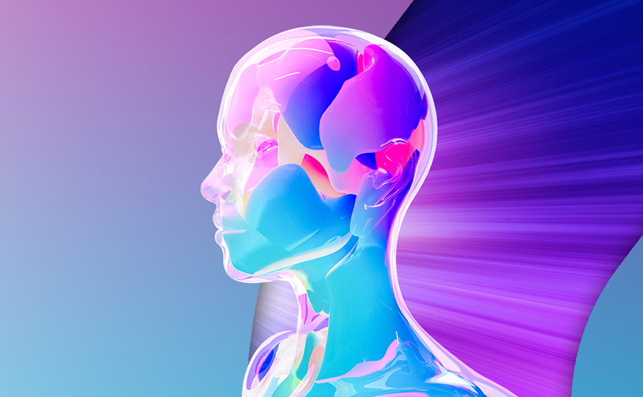 カラフルな未来的な人型シルエットと光のエフェクト