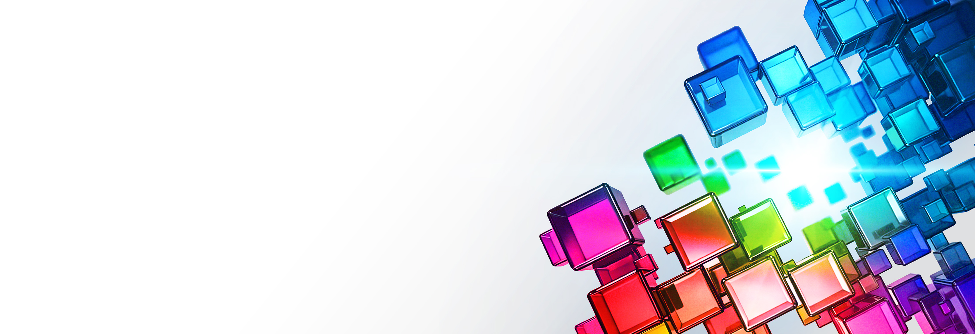 An image showing light emanating from the center and colorful, translucent 3D cubes dynamically arranged