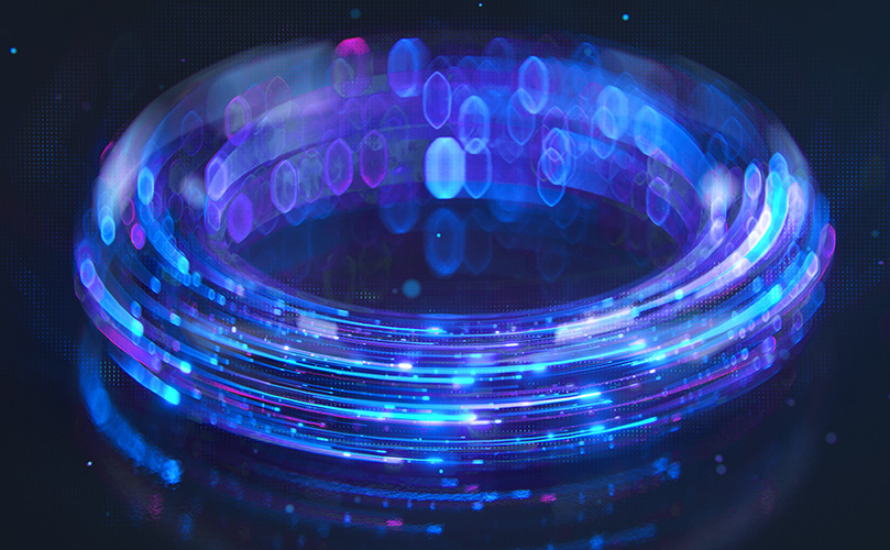 A ring illuminated by vibrant blue lights, showcasing a unique and eye-catching style.