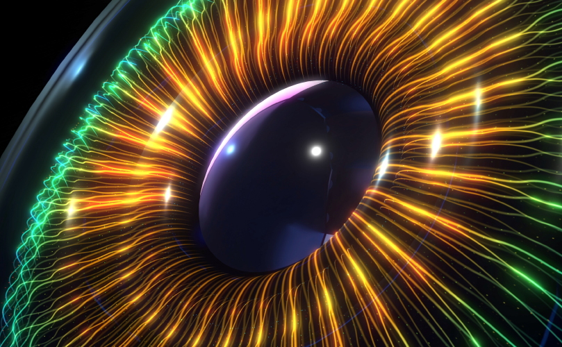 デジタルの目、虹色の光