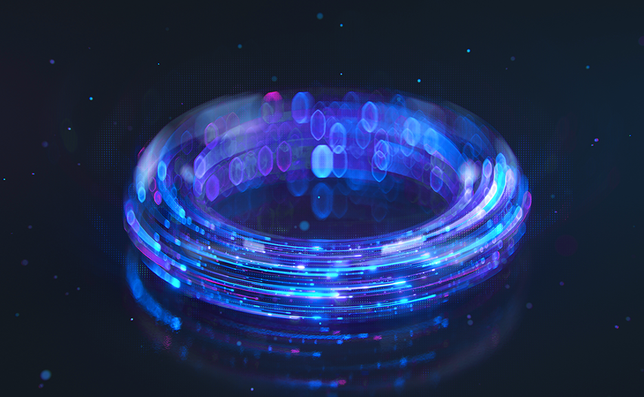 abstract illuminated circle depicting converging technology