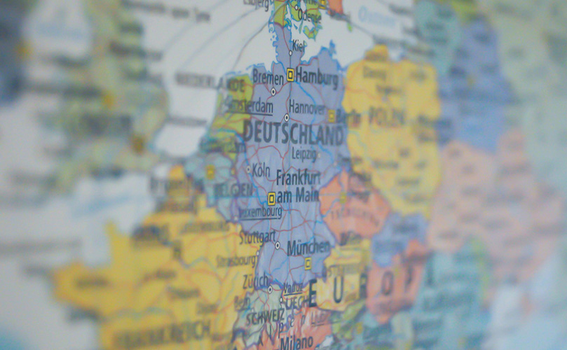 Detailaufnahme einer Europakarte, die Deutschland und seine Nachbarländer zeigt
