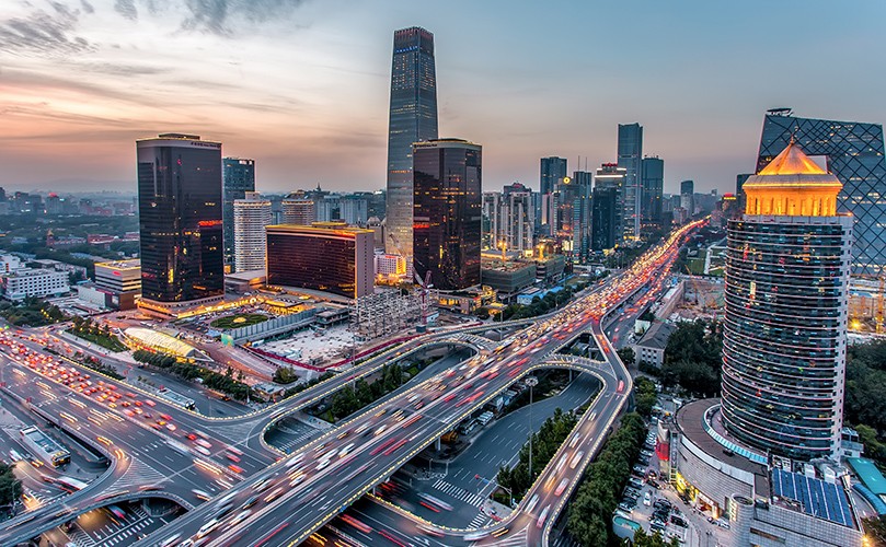 A city with many roads and buildings