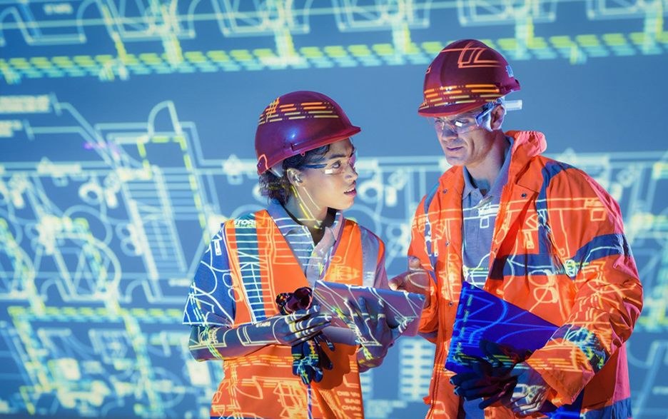 Image of two mining workers in hard hats depicting data driven culture and AI