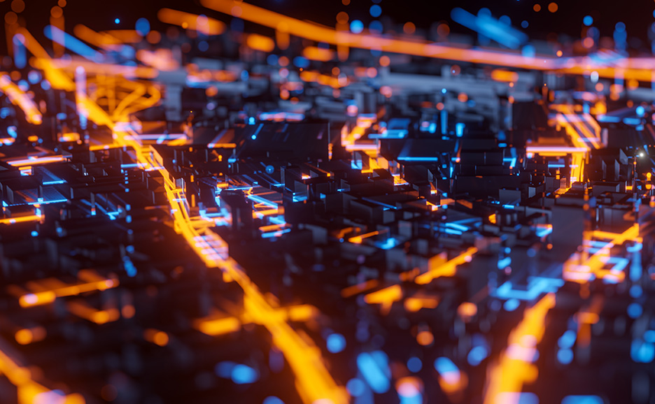 テクノロジーメガシティの抽象的な3Dレンダリング