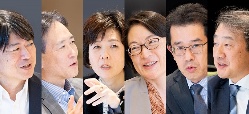富士通 平松浩樹、NTTドコモ 栗山浩樹氏、リコー 瀬戸まゆ子氏、テルモ 足立朋子氏、三菱UFJ銀行 丹後健史氏、三井化学 安藤嘉規氏