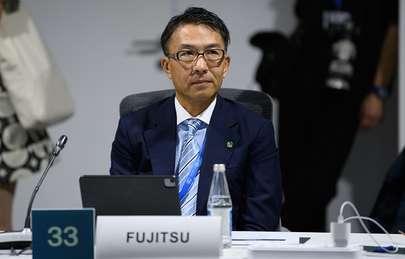 ITUが開催したハイレベルラウンドテーブルで発言をする富士通の山西 高志CSSO