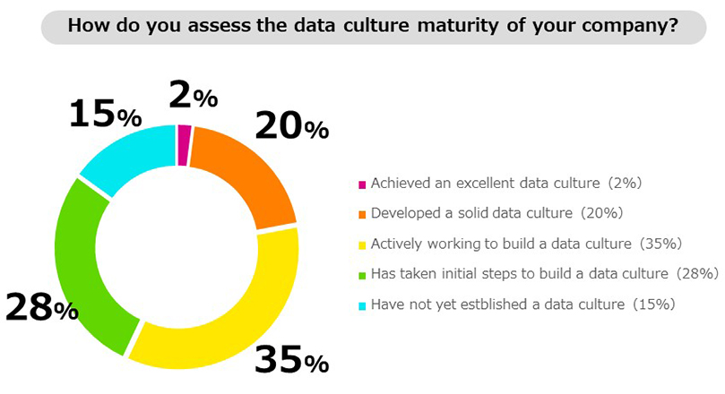 How do you assess the data culture maturity of your company Achieved an excellent data culture(2%)Developed a solid data culture(20%)Actively working to build a data culture(35%)Has taken initial steps to build a data culture(28%)Have not yet estblished a data culture(15%)
