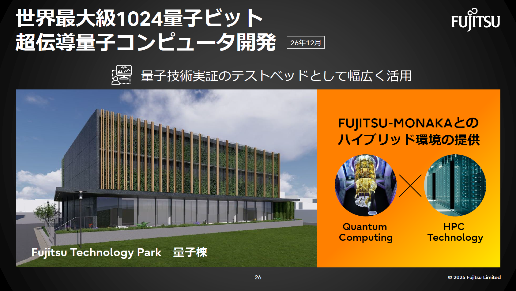 量子コンピュータ開発。Fujitsu Technology Parkで1024量子ビットとHPC技術を融合した環境を2026年12月に実現。
