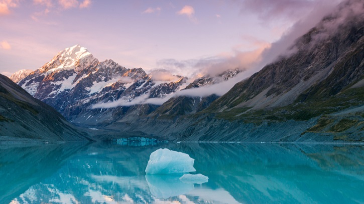 Mt Cook at sunset reflected in lake