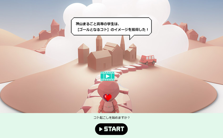 神山まるごと高専の学生がコト起こしをはじめる姿をゲーム風に表現した画像