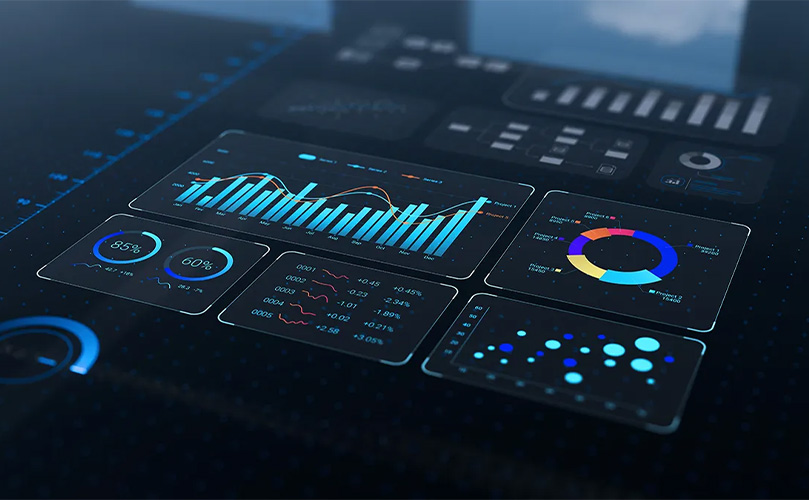Dashboard mit Grafiken und Statistiken. Konzept der Big-Data-Analyse.
