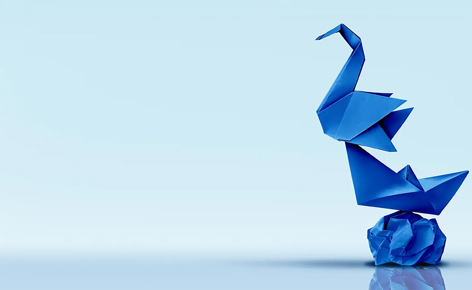 Origami-Transformation in einen Vogel