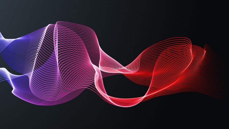 An abstract design with wavy red and blue lines creating a vibrant background.