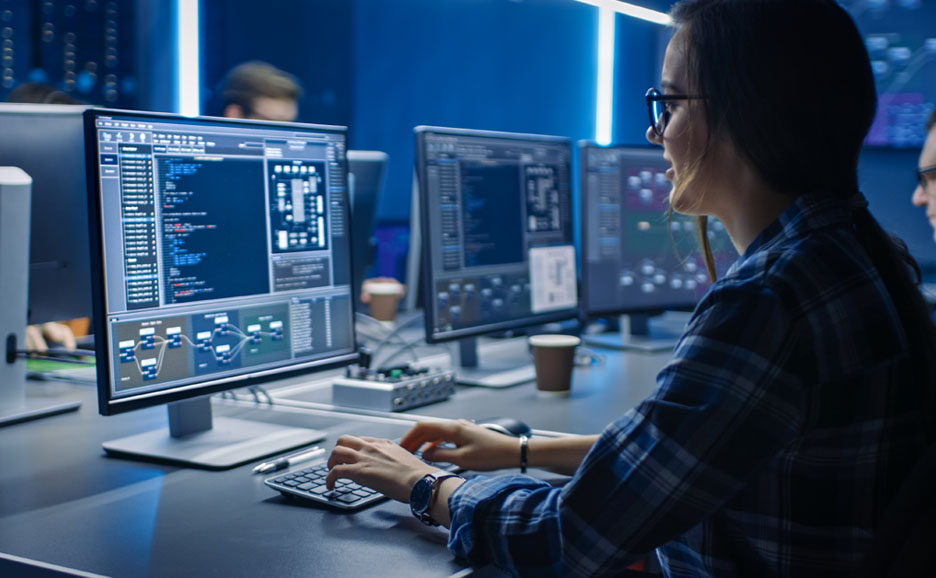 A woman configuring the Dynamics 365 environment for use
