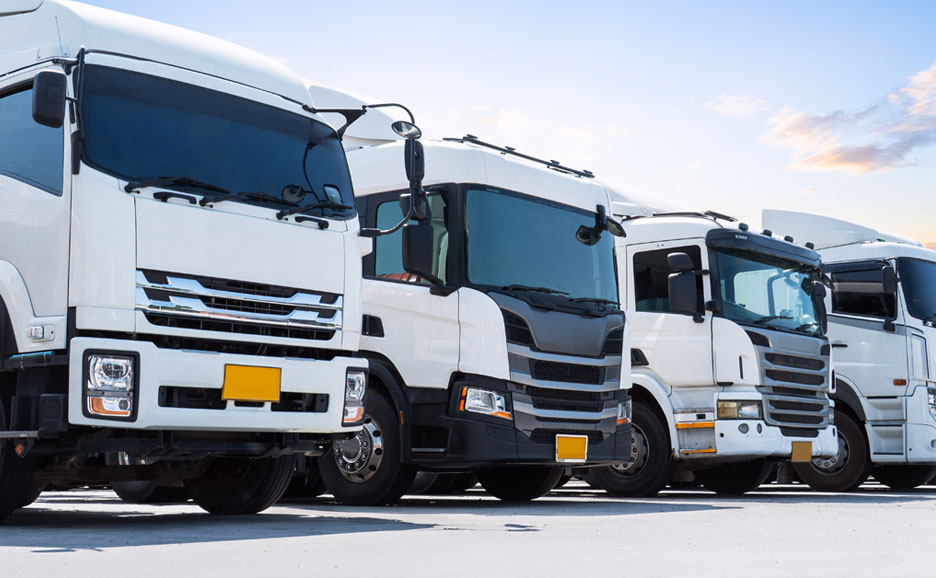 Multiple parked trucks