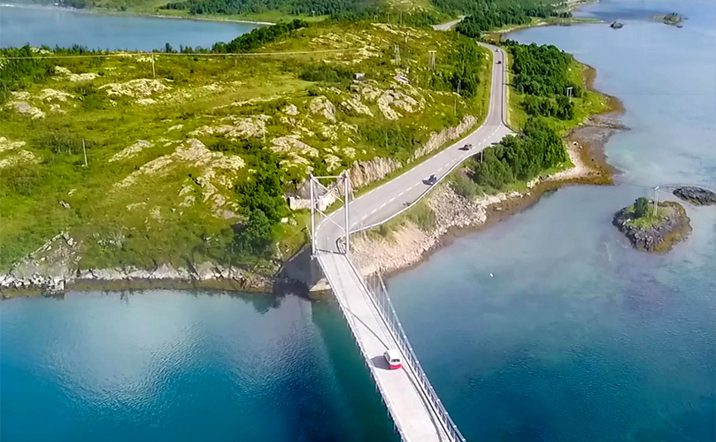 an aerial view of a bridge