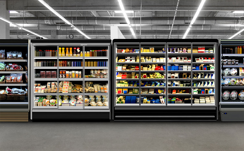 A well-organized refrigerator displaying an assortment of foods, featuring fruits, vegetables, dairy products, and snacks.