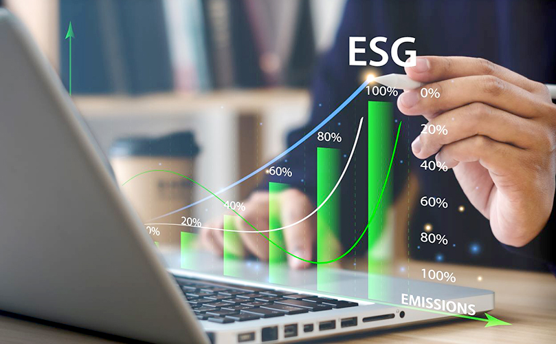 An illustration depicting ESG as a modern metric for evaluating business performance and sustainability practices