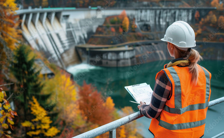 ダムの調査をする作業員