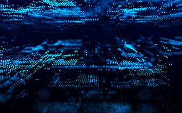 青い光の粒子が広がる抽象的なデジタル背景