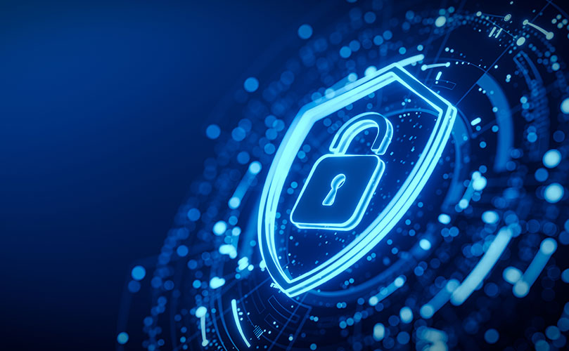 青い南京錠のアイコンが描かれたシールドのデジタルアート。