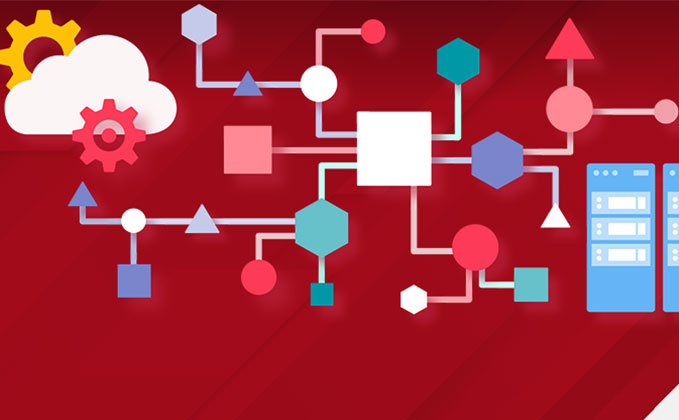 データ連携とクラウドコンピューティングの概念図。