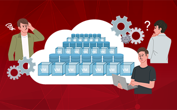 クラウド環境のまわりで困り顔の人のイラスト