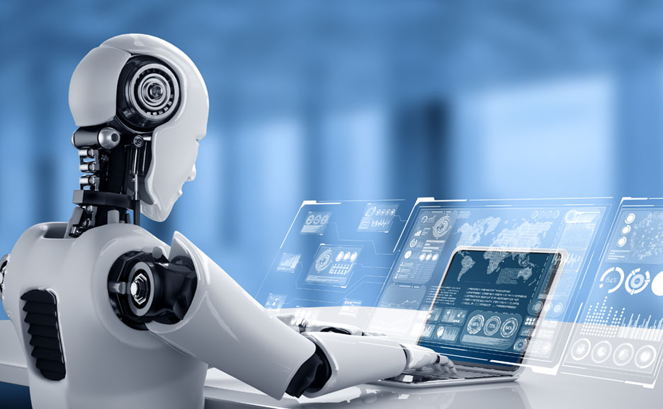 A robot operating along side assisting business