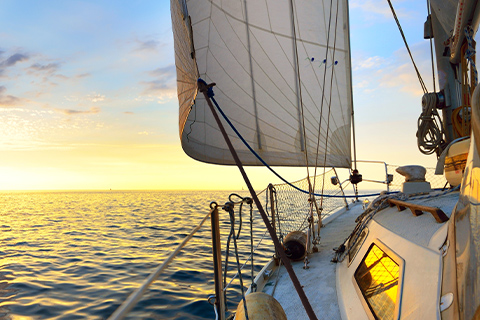 View from the deck of a yacht sailing on the calm Baltic Sea