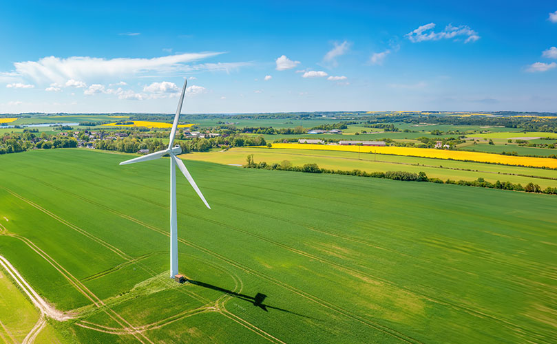 Wind turbines in green grasslands