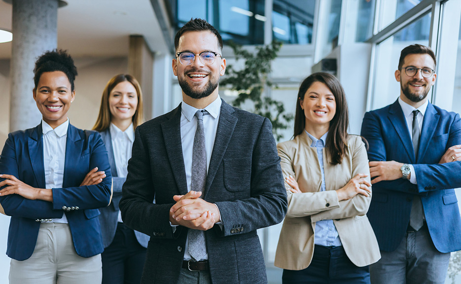 Diverse business team posing