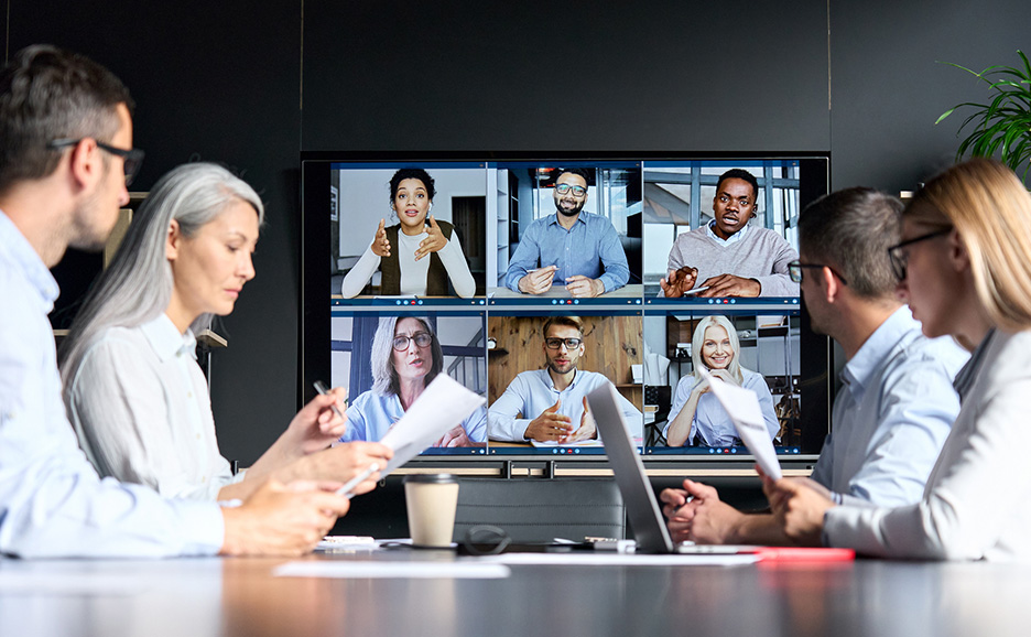 Conference room during a video meeting