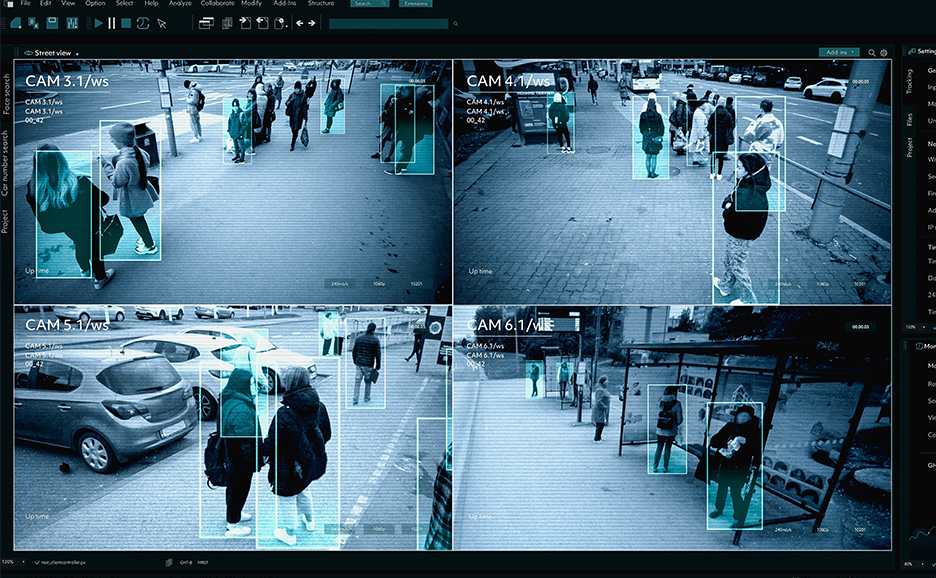 防犯カメラから見える映像を表示したモニタ
