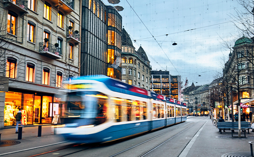 streetcar running through the city