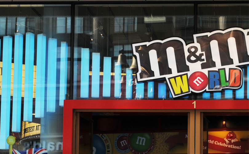 An entrance of a M&Ms store 
