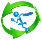 A man running energetically through a bright green arrow, representing progress and direction.