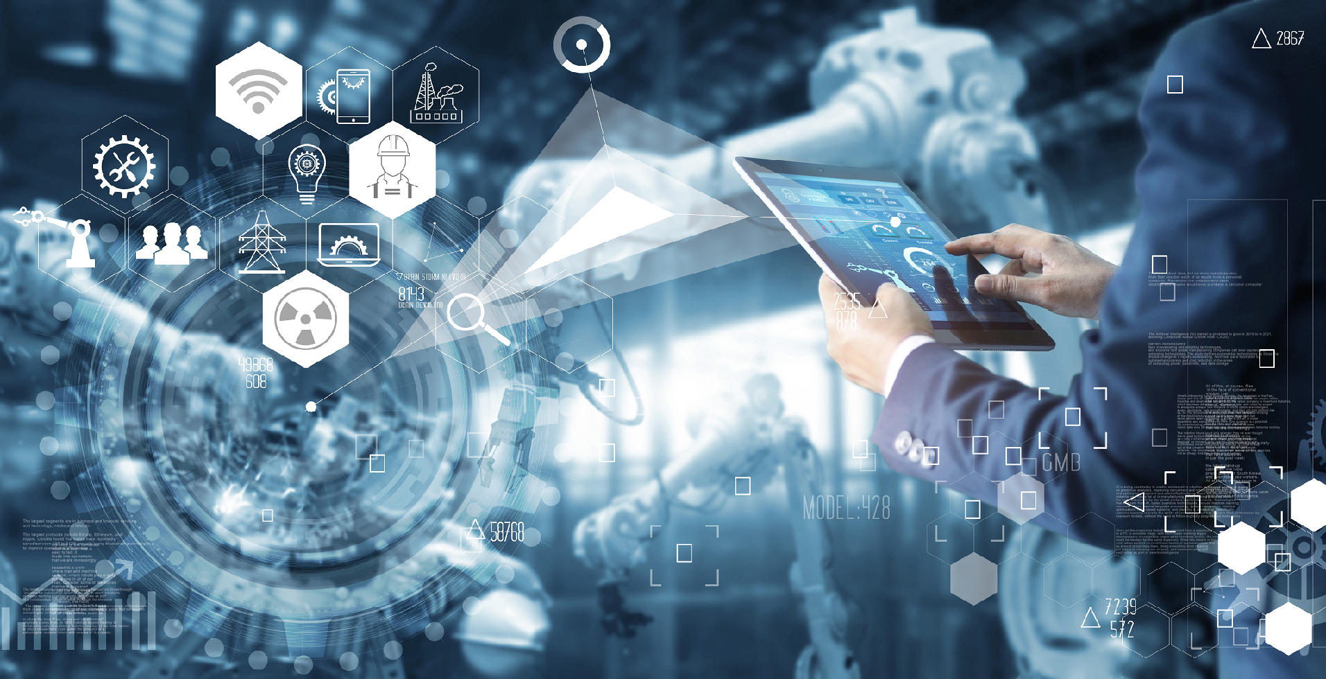 タブレットを操作する作業員に重なるシステムのイメージ