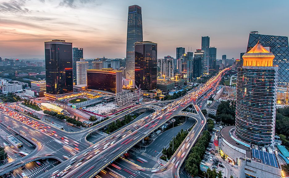 Flowing traffic lights and skyscrapers, Beijing at night