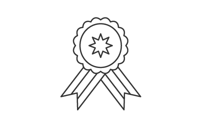 線画で描かれた、リボン付きのメダル