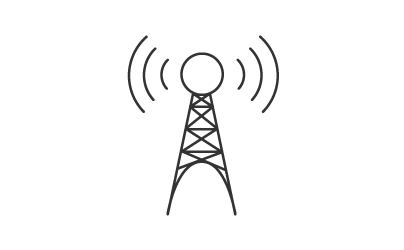 電波を発している送電塔の線画アイコン。