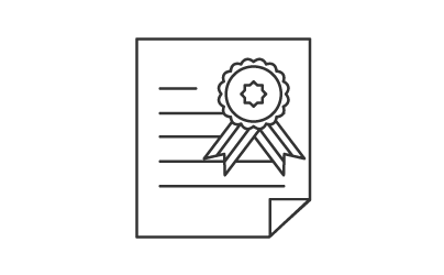 文書にリボンが描かれたアイコン。契約書、保証書、証明書などを表す。