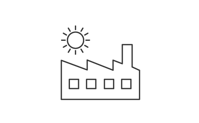 工場の建物と太陽が描かれた線画のアイコン